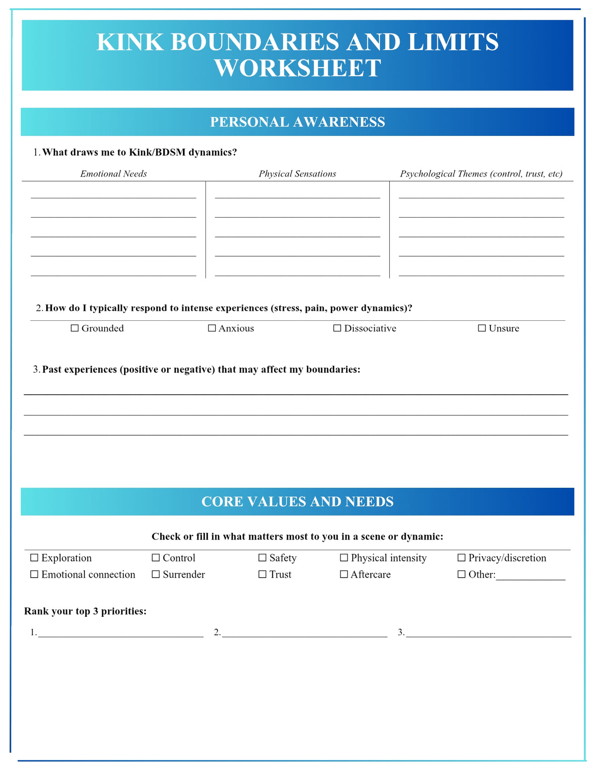 Boundaries and Limits Worksheet